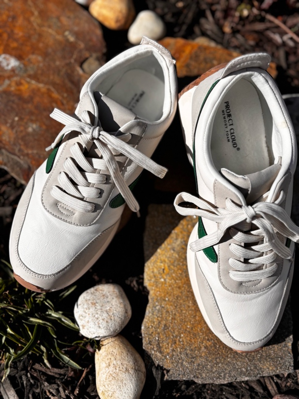 Women’s Cream and Green Retro Trainer Sneakers - Picture 6 of 6